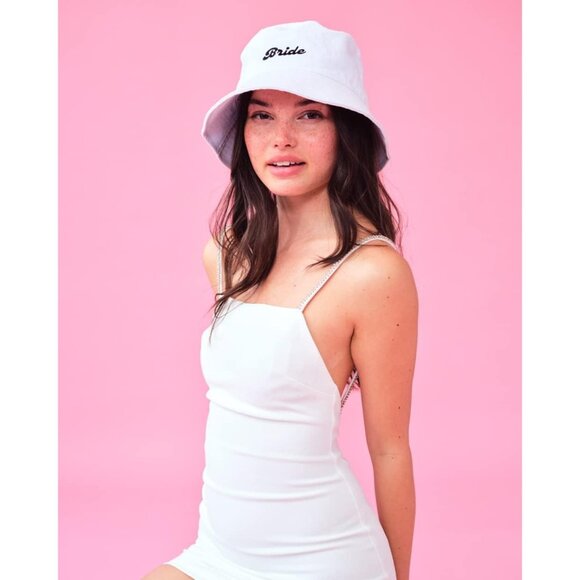 🆕Women White Cotton Bucket Hat Bridal Shower Engagement Party Accessory - Picture 8 of 9